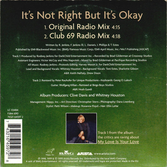 Whitney Houston : It's Not Right But It's Okay (CD, Single, Car)