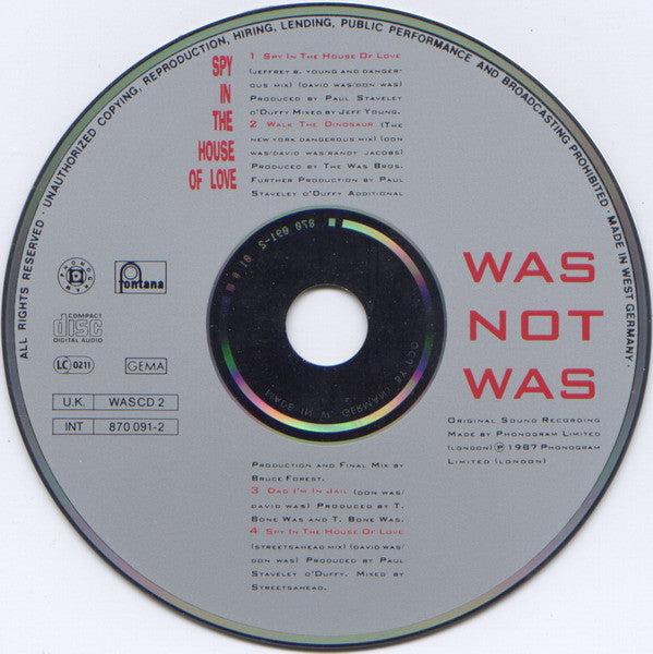 Was (Not Was) : Spy In The House Of Love (CD, Maxi)