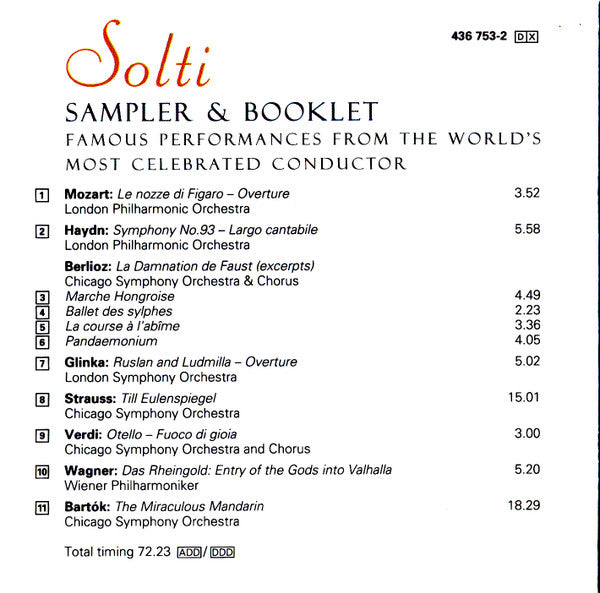 Georg Solti : Famous Performances From The World's Most Celebrated Conductor (CD, Album, Comp, Smplr)