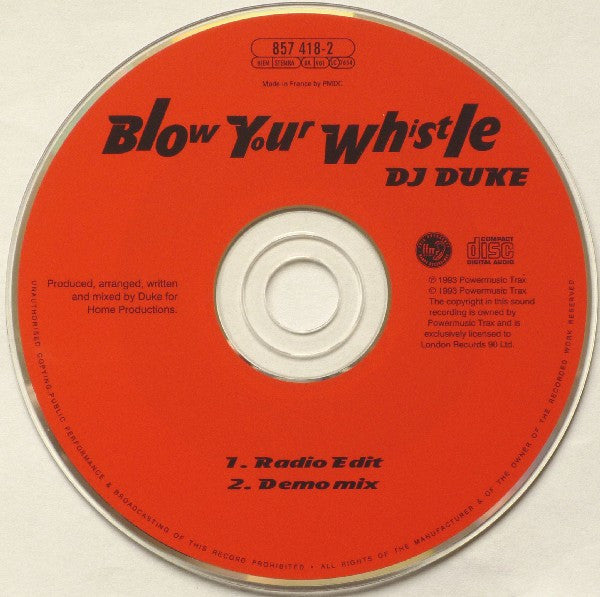 DJ Duke : Blow Your Whistle (CD, Single, Car)
