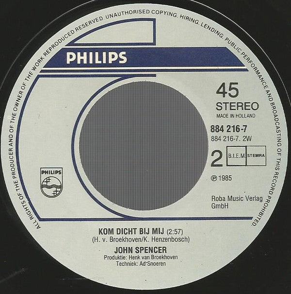 John Spencer : Alle Meisjes Willen Kussen (7")