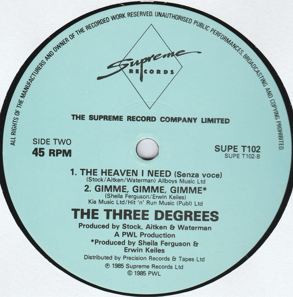 The Three Degrees : The Heaven I Need (12", Single)
