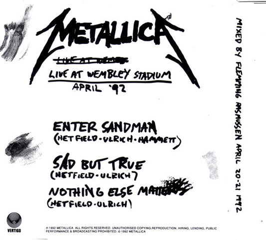 Metallica : Nothing Else Matters (Live At Wembley Stadium London April 20th 1992) (CD, Maxi)