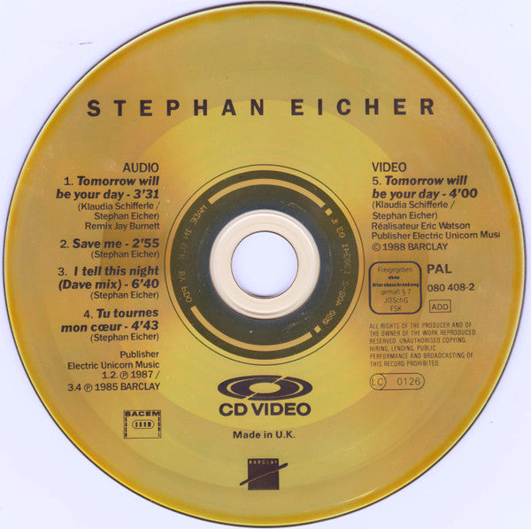 Stephan Eicher : Tomorrow Will Be Your Day (CDV, 5", Single, PAL)