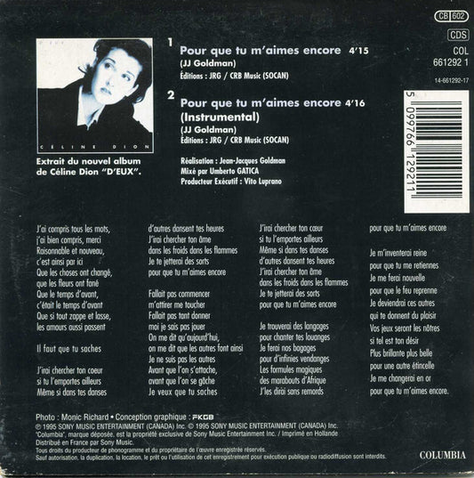 Céline Dion : Pour Que Tu M'aimes Encore (CD, Single)