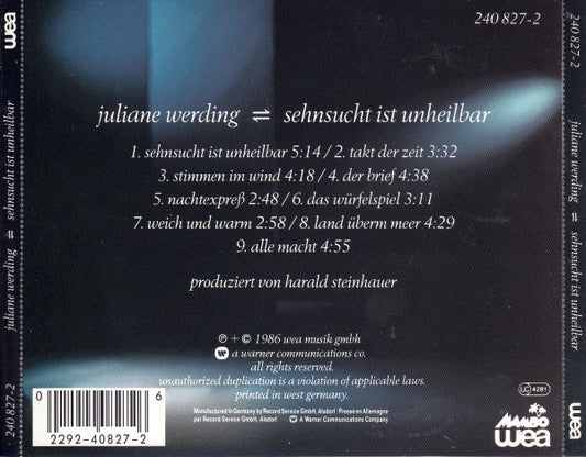 Juliane Werding : Sehnsucht Ist Unheilbar (CD, Album)