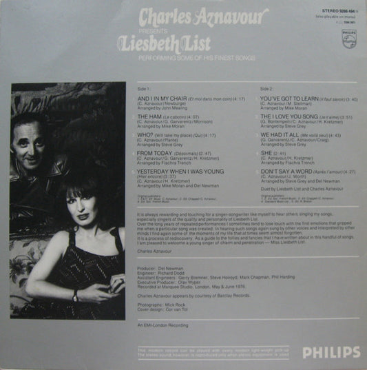 Liesbeth List : Charles Aznavour Presents Liesbeth List - Performing Some Of His Finest Songs (LP, Album)