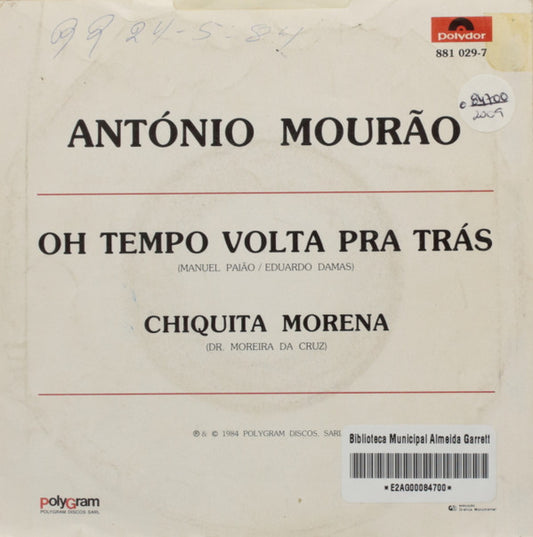 António Mourão : Oh Tempo Volta Pra Trás (7")