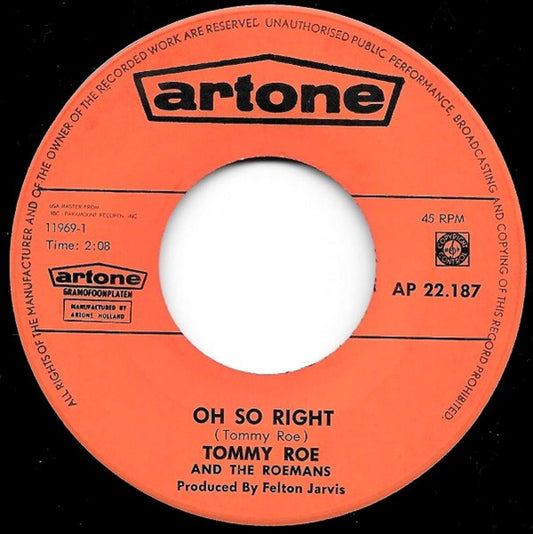 Tommy Roe and The Roemans : Oh So Right / I Think I Love You (7", Single)