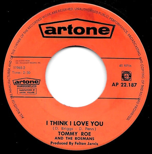 Tommy Roe and The Roemans : Oh So Right / I Think I Love You (7", Single)