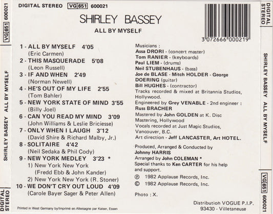 Shirley Bassey : All By Myself (CD, Album, RP)