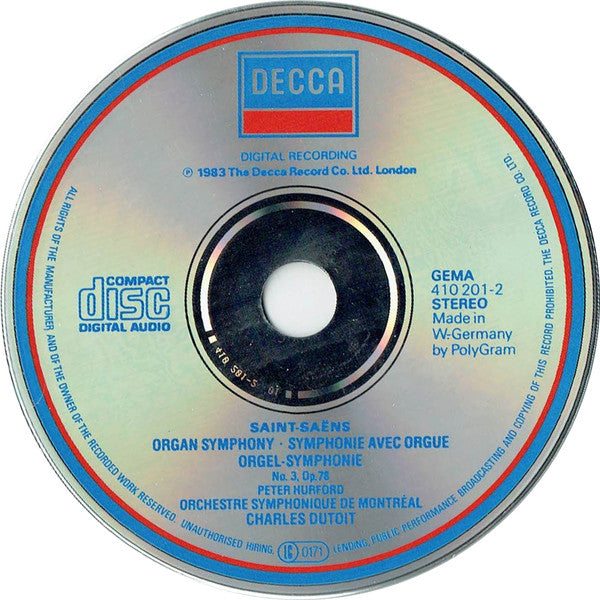 Camille Saint-Saëns, Peter Hurford, Orchestre symphonique de Montréal, Charles Dutoit : Organ Symphony (CD, Album)