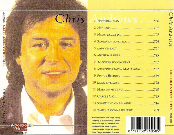 Chris Andrews (3) : His Greatest Hits (CD, Comp)