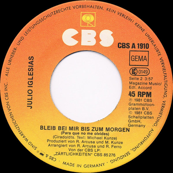 Julio Iglesias : (Begin The Beguine) ...Aber Der Traum War Sehr Schön (7", Single)