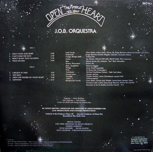J.O.B. Orquestra : Open The Doors To Your Heart (LP, Album)