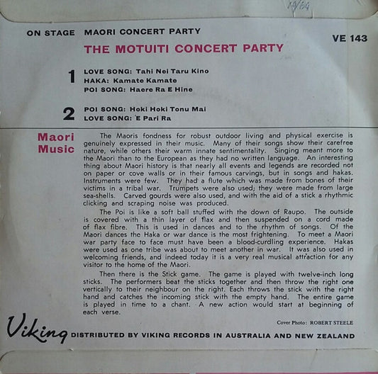 The Motuiti Concert Party : Maori Concert Party (7", EP, Mono)