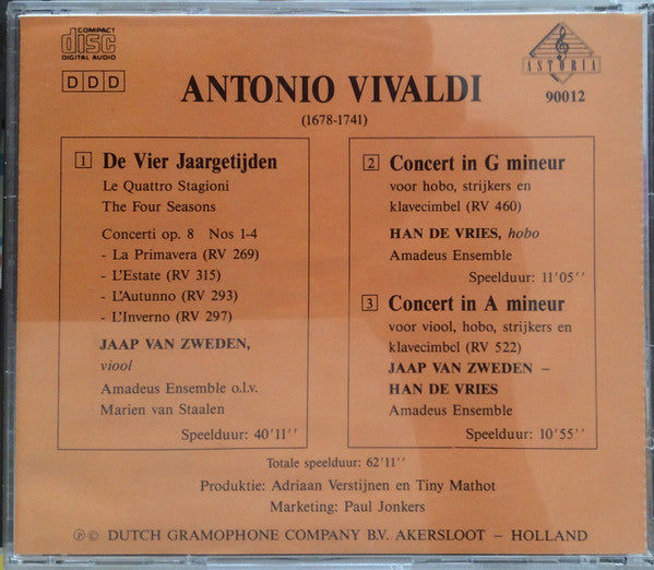 Antonio Vivaldi, Jaap van Zweden, Amadeus Ensemble Rotterdam : De Vier Jaargetijden (CD, Album)