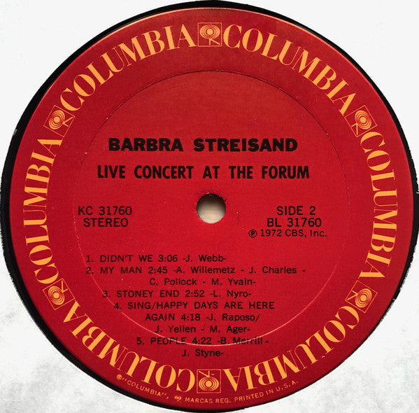 Barbra Streisand : Live Concert At The Forum (LP, Album, Gat)