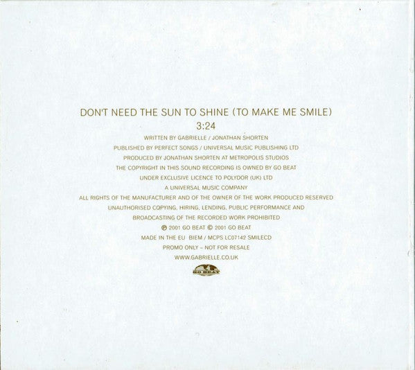 Gabrielle : Don't Need The Sun To Shine (To Make Me Smile) (CD, Single, Promo)