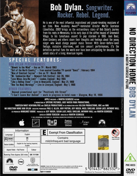 Bob Dylan, Martin Scorsese : No Direction Home: Bob Dylan (A Martin Scorsese Picture) (2xDVD-V, Copy Prot., Multichannel, PAL)