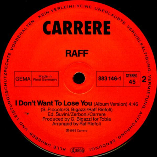 RAF (5) : I Don't Want To Lose You (New Version) (12", Maxi)