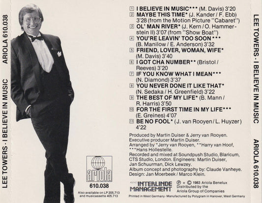 Lee Towers : I Believe In Music (CD, Album)