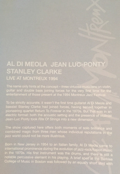 Al Di Meola, Jean-Luc Ponty, Stanley Clarke : Live At Montreux 1994 (DVD-V, PAL, DVD)