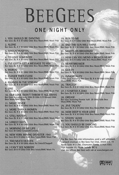 Bee Gees : One Night Only (DVD-V, Multichannel, PAL, DTS)