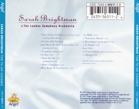 Sarah Brightman & London Symphony Orchestra : Time To Say Goodbye (CD, Album)