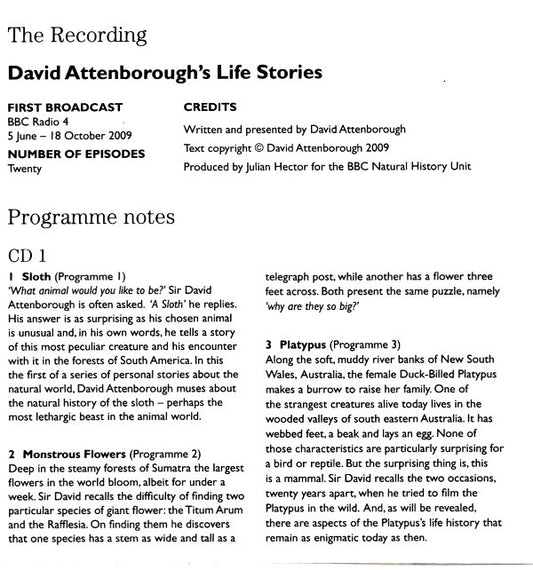 David Attenborough : Life Stories (3xCD)
