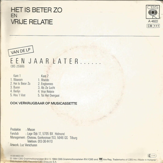 VOF De Kunst : Het Is Beter Zo (7", Single)