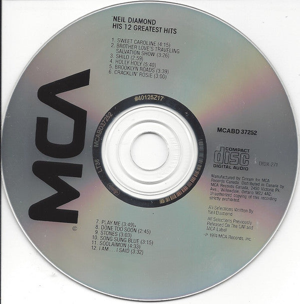 Neil Diamond : His 12 Greatest Hits (CD, Comp)
