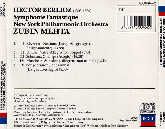 Hector Berlioz, Zubin Mehta, New York Philharmonic : Symphonie Fantastique (CD)