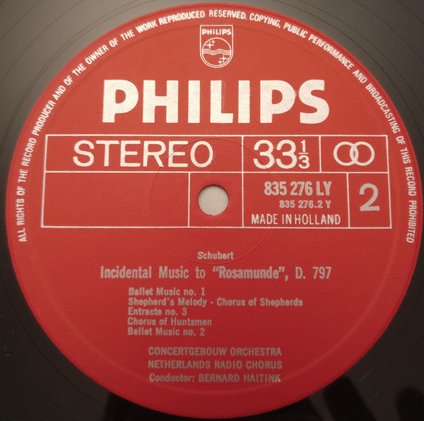 Franz Schubert, Bernard Haitink, Concertgebouworkest, Aafje Heynis, Groot Omroepkoor = Groot Omroepkoor : Rosamunde (LP)