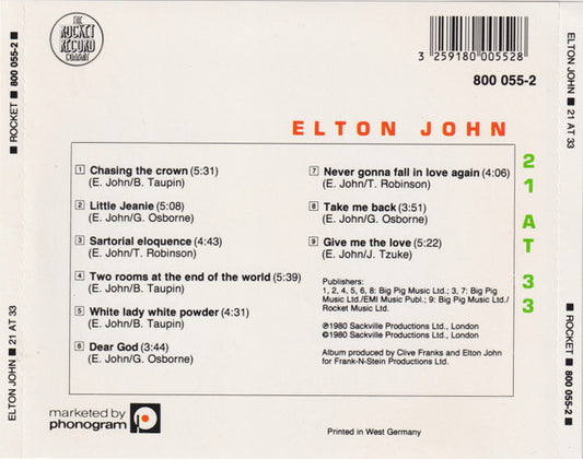 Elton John : 21 At 33 (CD, Album, RP, "Pu)