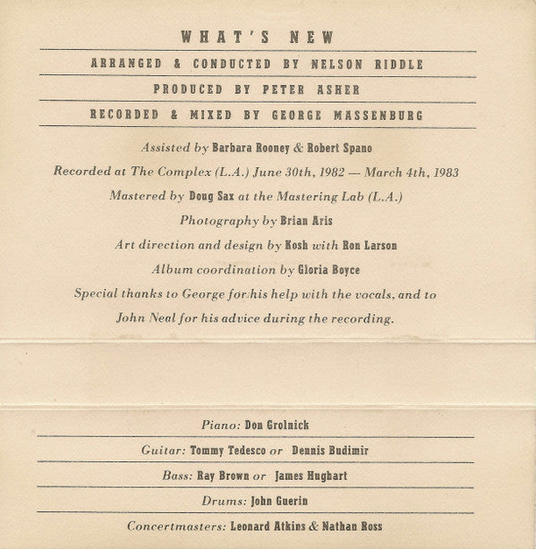 Linda Ronstadt & Nelson Riddle And His Orchestra : What's New (Cass, Album, AR,)