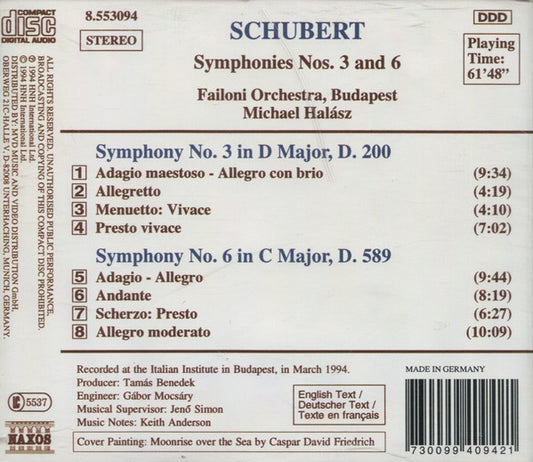 Franz Schubert - Failoni Chamber Orchestra, Budapest, Michael Halász : Symphonies No. 3, D. 200 • No. 6, D. 589 (CD, Album)