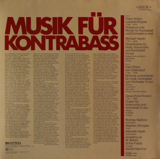 Gioacchino Rossini, Michael Haydn, Carl Ditters von Dittersdorf, Franz Anton Leopold Keyper, Rodney Slatford, The Academy Of St. Martin-in-the-Fields, Sir Neville Marriner : Musik Für Kontrabass (LP, Quad)