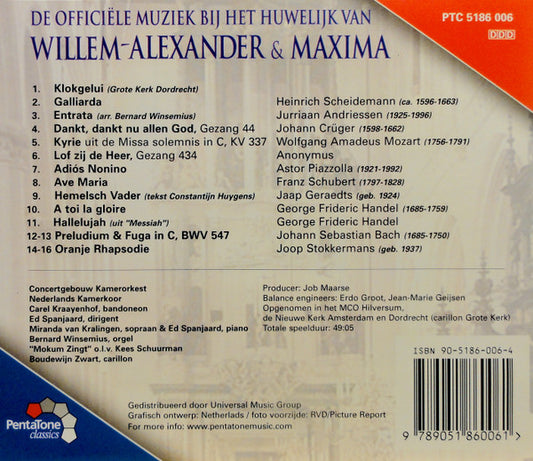 Various : De Officiële Muziek Bij Het Huwelijk Van Willem-Alexander & Máxima (CD, Comp)