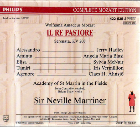 Wolfgang Amadeus Mozart - The Academy Of St. Martin-in-the-Fields, Sir Neville Marriner, Jerry Hadley, Angela Maria Blasi, Sylvia McNair, Iris Vermillion, Claes-Håkan Ahnsjö : Il Re Pastore (2xCD, Album + Box, Sli)
