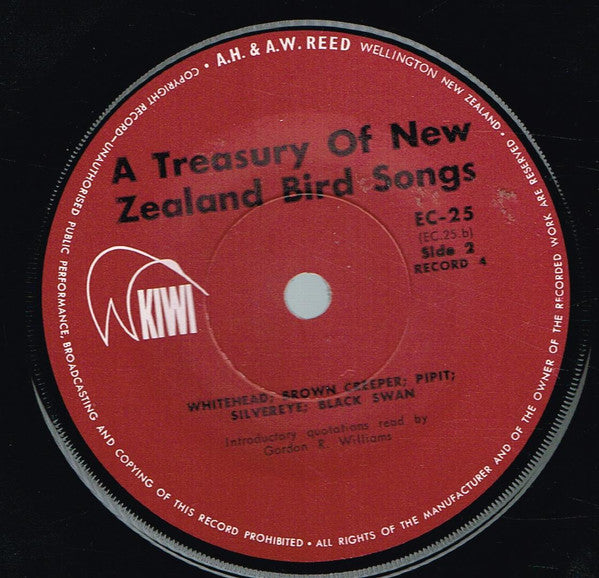 Kenneth Bigwood And Jean Bigwood Introduced By Gordon R. Williams : A Treasury Of New Zealand Bird Song: Record No. 4, Supplement No. 1 (7", EP, Red)