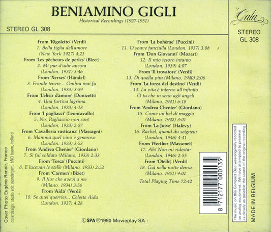Beniamino Gigli : Historical Recordings 1927-1951 (CD, Comp)