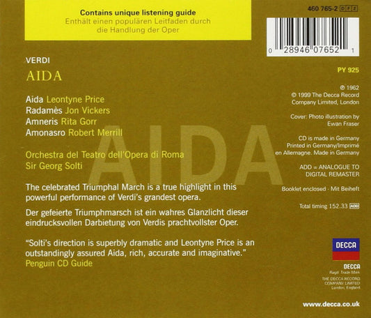 Giuseppe Verdi / Leontyne Price, Jon Vickers, Rita Gorr, Robert Merrill, Georg Solti : Aida (2xCD, Album, RE)
