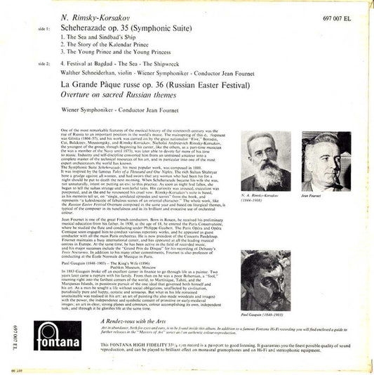 Nikolai Rimsky-Korsakov, Wiener Symphoniker, Jean Fournet : Scheherazade / Russian Easter Festival Overture (LP, Mono)