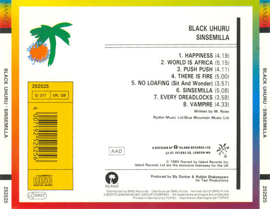 Black Uhuru : Sinsemilla (CD, Album, RE)