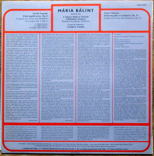 Niccolò Paganini, Ernest Chausson, Mária Bálint, The Budapest Philharmonic Orchestra, György Lehel : Violin Concerto In D Major / Poème (LP, Album)