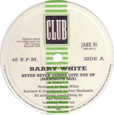 Barry White : Never, Never Gonna Give You Up (Paul Hardcastle Remix) (12")