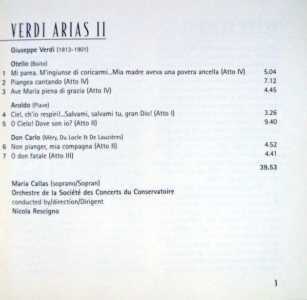 Giuseppe Verdi / Maria Callas, Orchestre De La Société Des Concerts Du Conservatoire, Nicola Rescigno : Verdi Arias II (CD, Album, RE, RM)