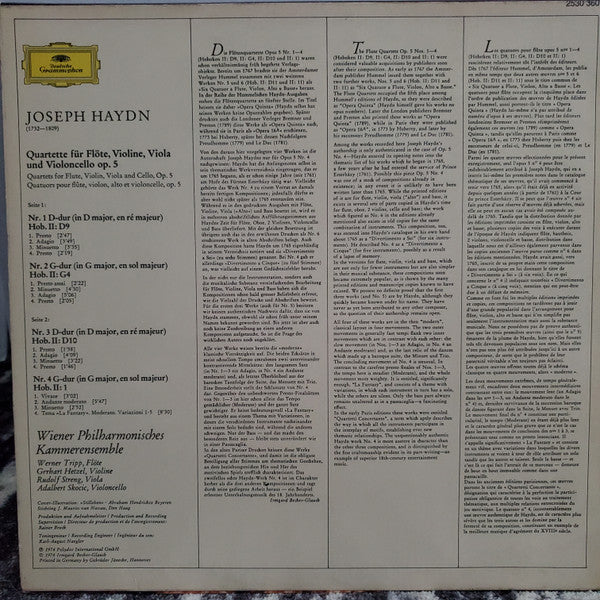 Joseph Haydn, Wiener Kammerensemble : Flötenquartette - Flute Quartets Op.5 Nr. 1-4 (LP)