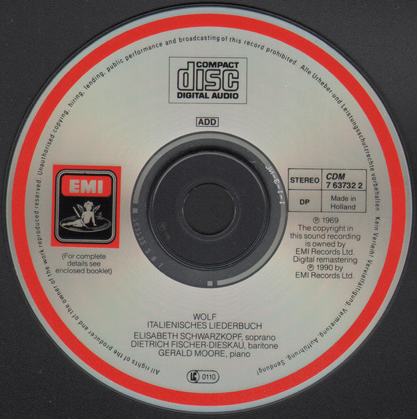 Hugo Wolf / Elisabeth Schwarzkopf, Dietrich Fischer-Dieskau, Gerald Moore : Italienisches Liederbuch (CD, Album, RE, RM)